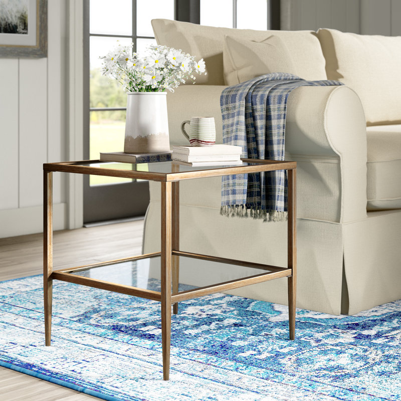 Double Glass Top End Table with Storage & Reviews Birch Lane